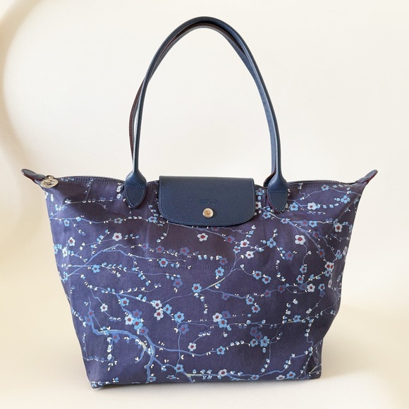 Floral Longchamp Blue Longchamp Tote Bag Depose Cherry Blossom